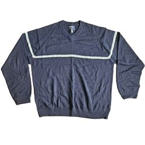 Vintage American Eagle Lambswool Sweater Mens XL Blue Striped V Neck